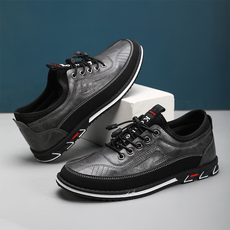 Men's brown PU leather slip-on shoes with cushioned insole for all-day comfort and everyday ease