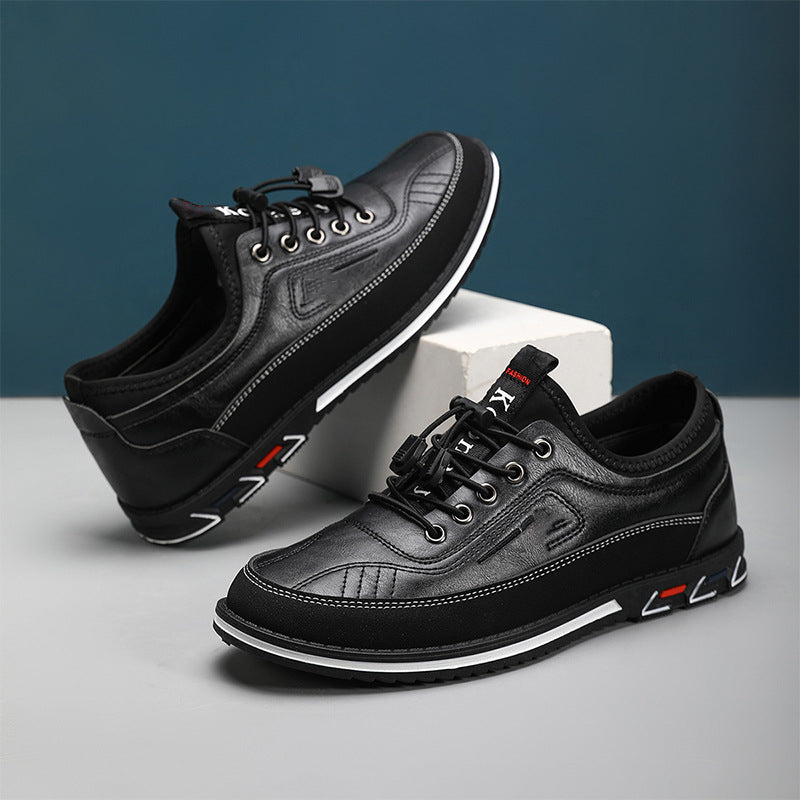 Men's brown PU leather slip-on shoes with cushioned insole for all-day comfort and everyday ease