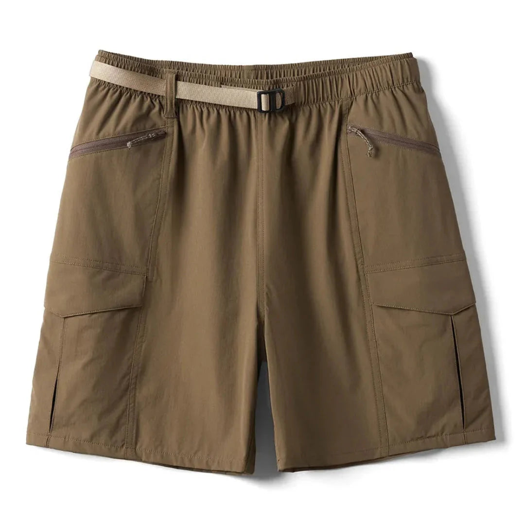 Men's khaki cargo shorts quick-dry nylon blend adjustable belt relaxed fit multi-pocket outdoor style