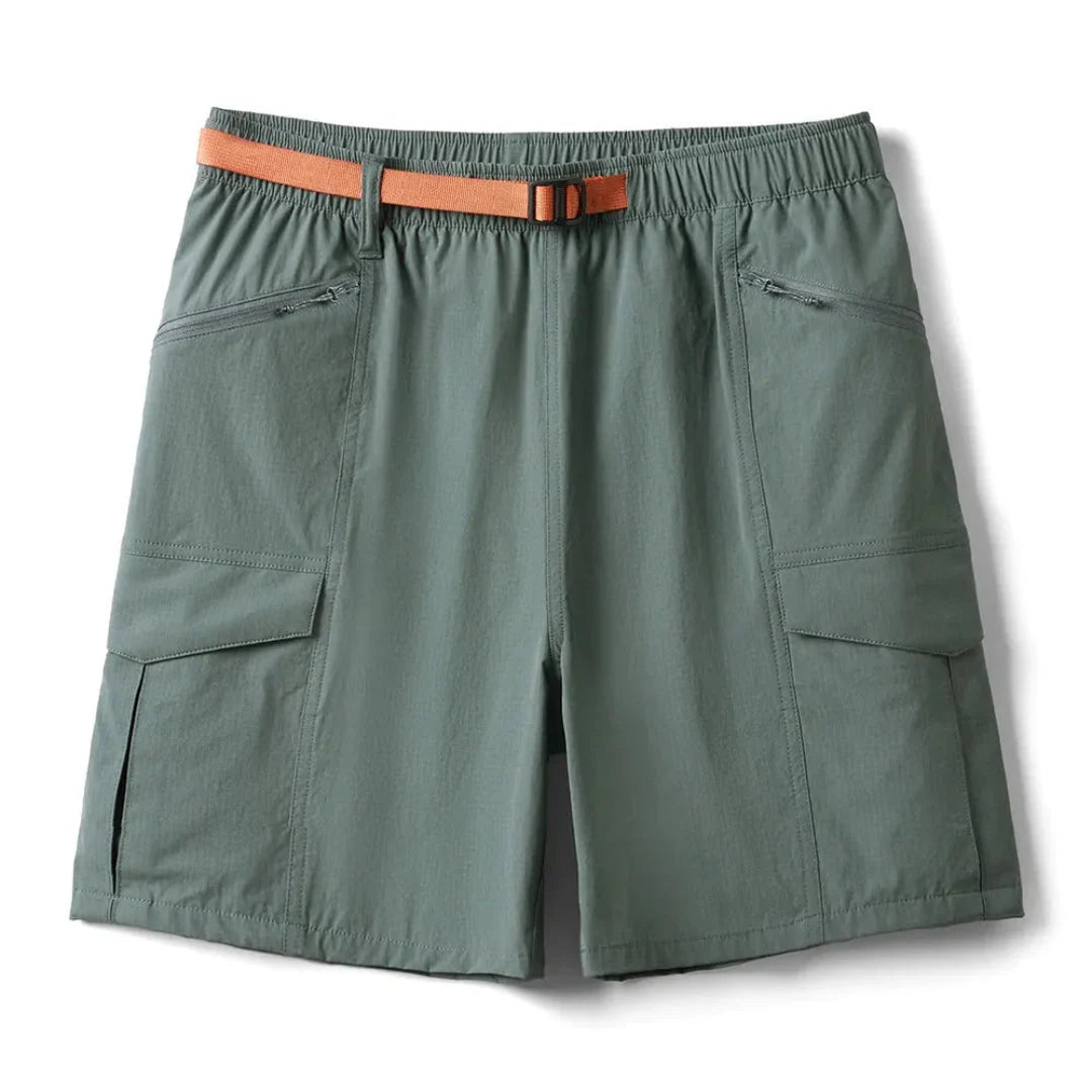 Men's khaki cargo shorts quick-dry nylon blend adjustable belt relaxed fit multi-pocket outdoor style