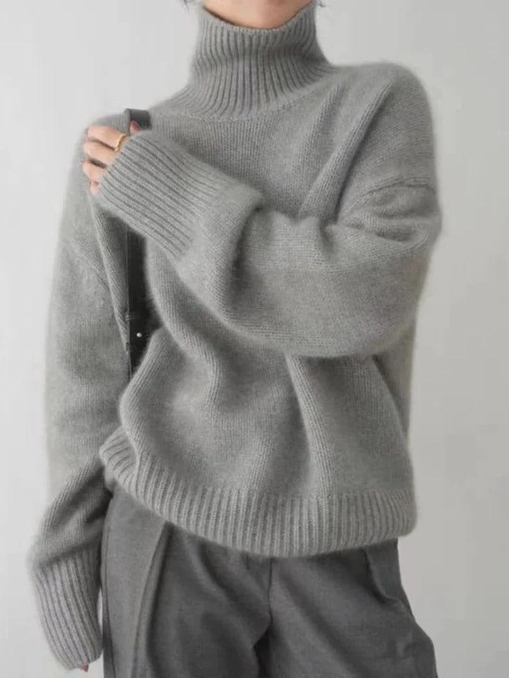Women's ivory turtleneck sweater smooth knit refined silhouette with high neckline cozy seasonal coverage