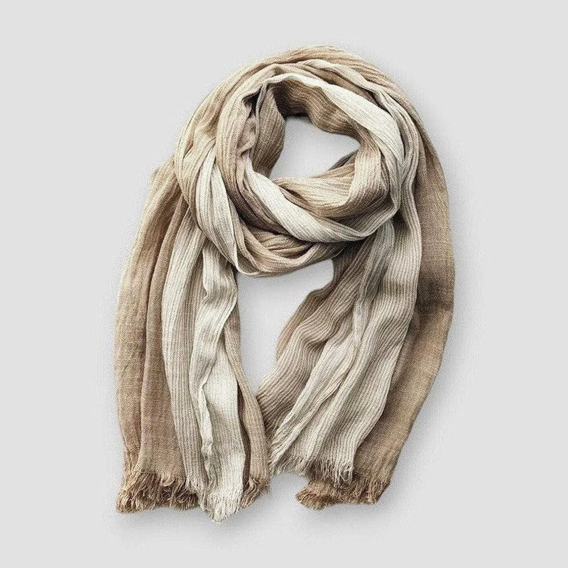 Women's two-tone woven fringe scarf lightweight cotton-linen blend soft textured layering accessory