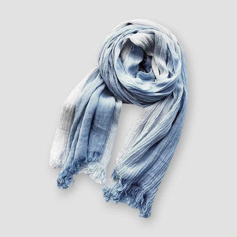 Women's two-tone woven fringe scarf lightweight cotton-linen blend soft textured layering accessory