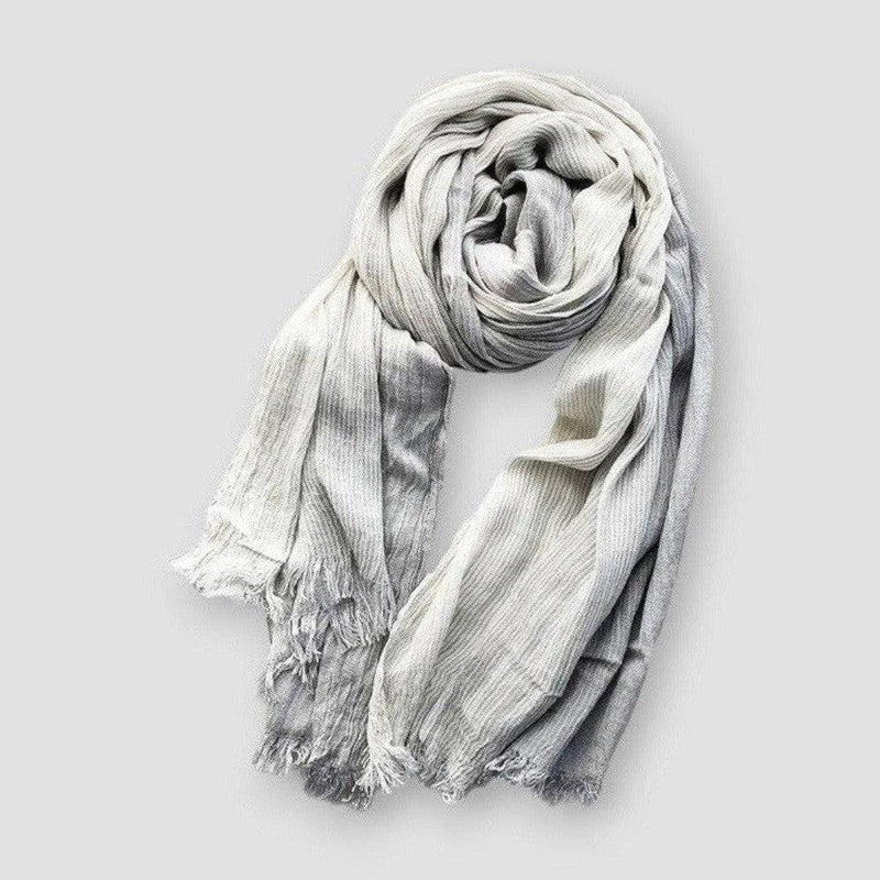 Women's two-tone woven fringe scarf lightweight cotton-linen blend soft textured layering accessory
