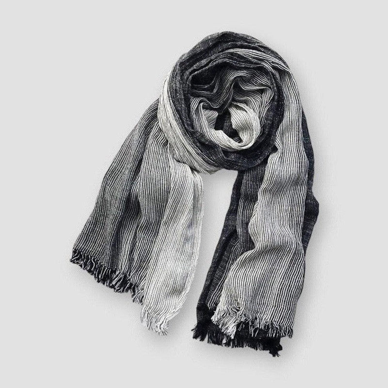 Women's two-tone woven fringe scarf lightweight cotton-linen blend soft textured layering accessory