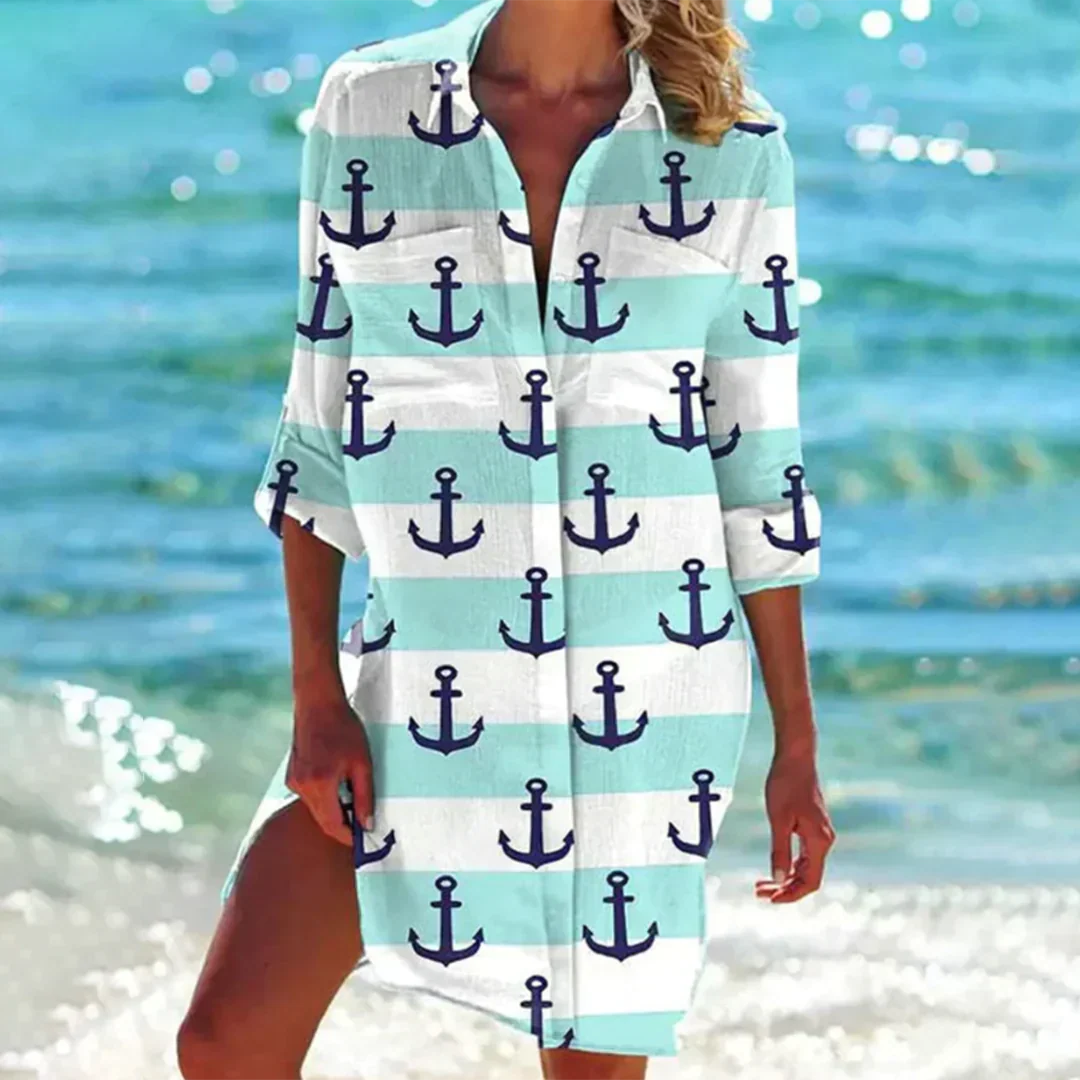 Women's tie-dye shirt dress loose fit breathable viscose summer beach casual lightweight