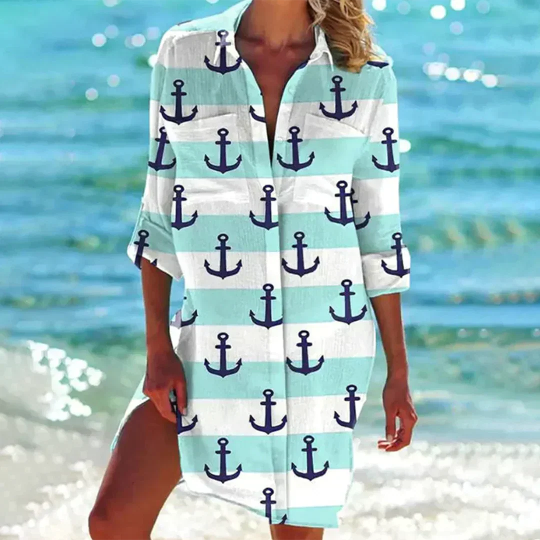 Women's Catherine bright floral shirt dress A-line silhouette lightweight feminine summer style