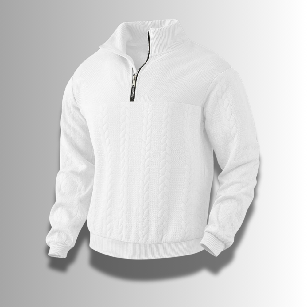 Men's merino wool zip-up sweater, slim fit, breathable warmth for office or casual everyday wear