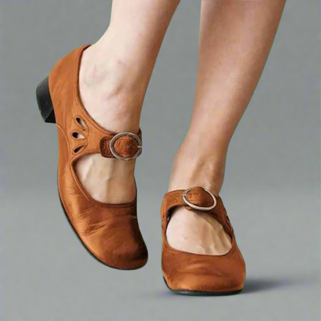 Women's handmade leather ballet flats with cushioned memory foam insole for timeless comfort