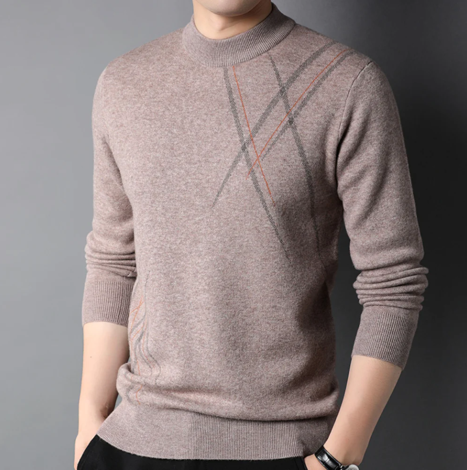 Men's slim fit wool-blend sweater with ribbed edges, modern sophisticated style for everyday wear