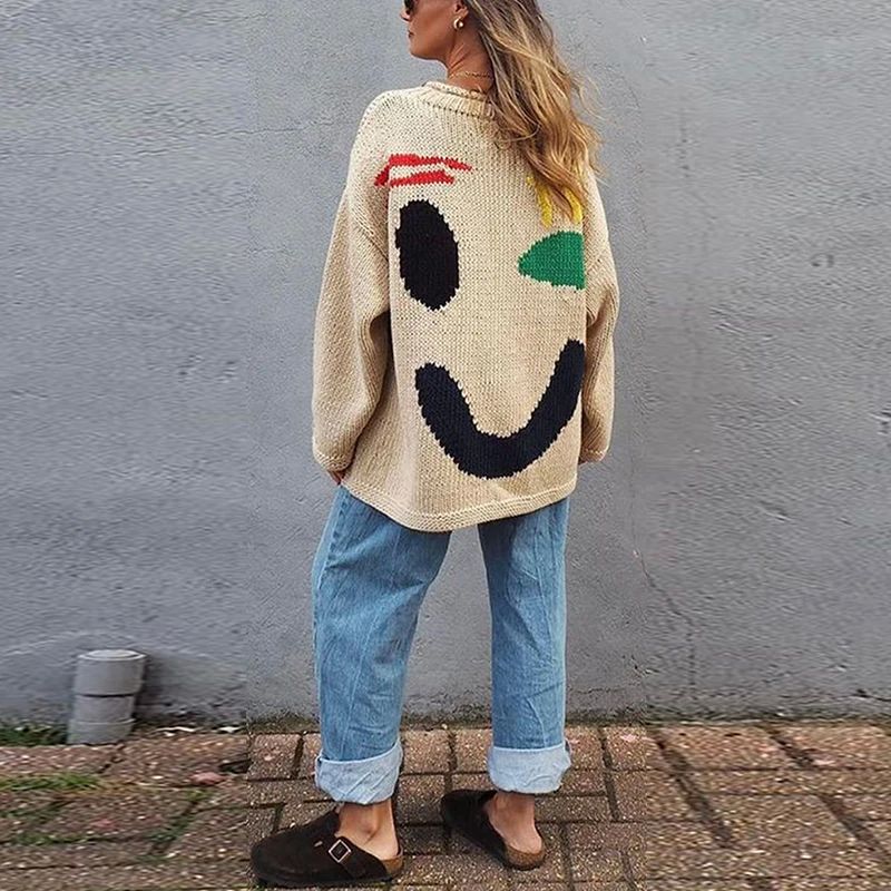 Oversized Sweaters For Women With Smiley Design Boho Cozy Ultimate Comfort Relaxed Fit For Autumn