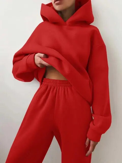 Women's oversized hoodie tracksuit set cozy warm winter two-piece with relaxed fit