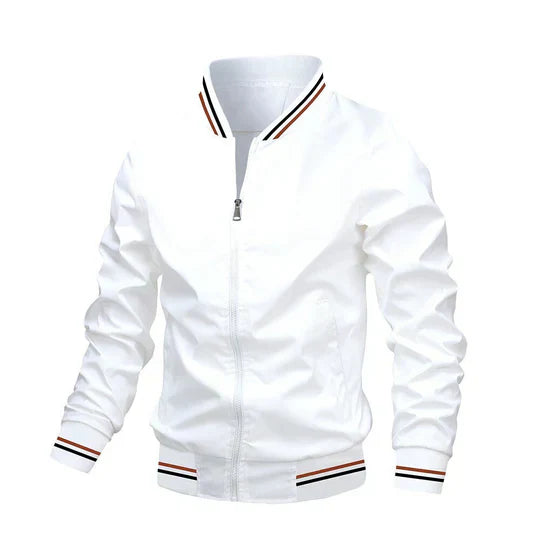 Men's lightweight winter bomber jacket in neutral tone, slim casual silhouette with premium insulation