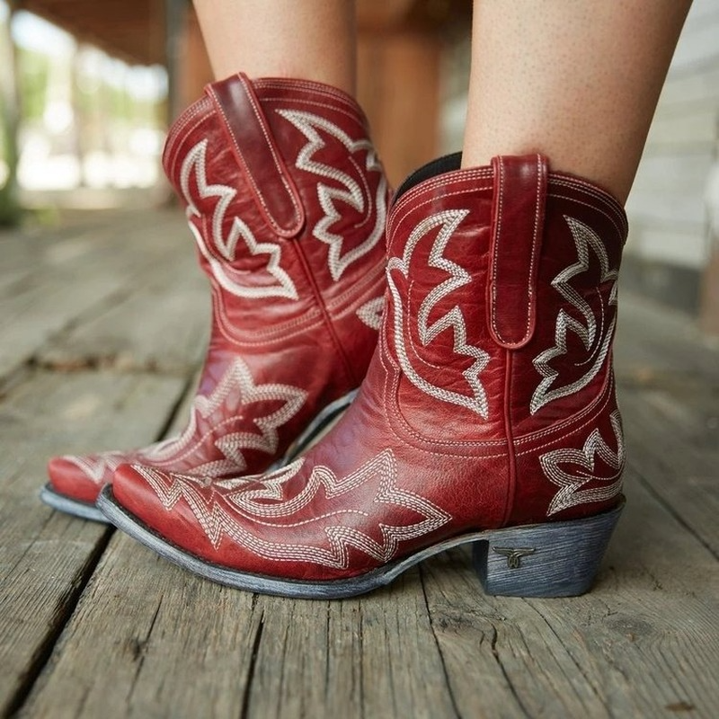 Women's western cowboy boots tan synthetic leather bold floral embroidery classic toe boho festival style