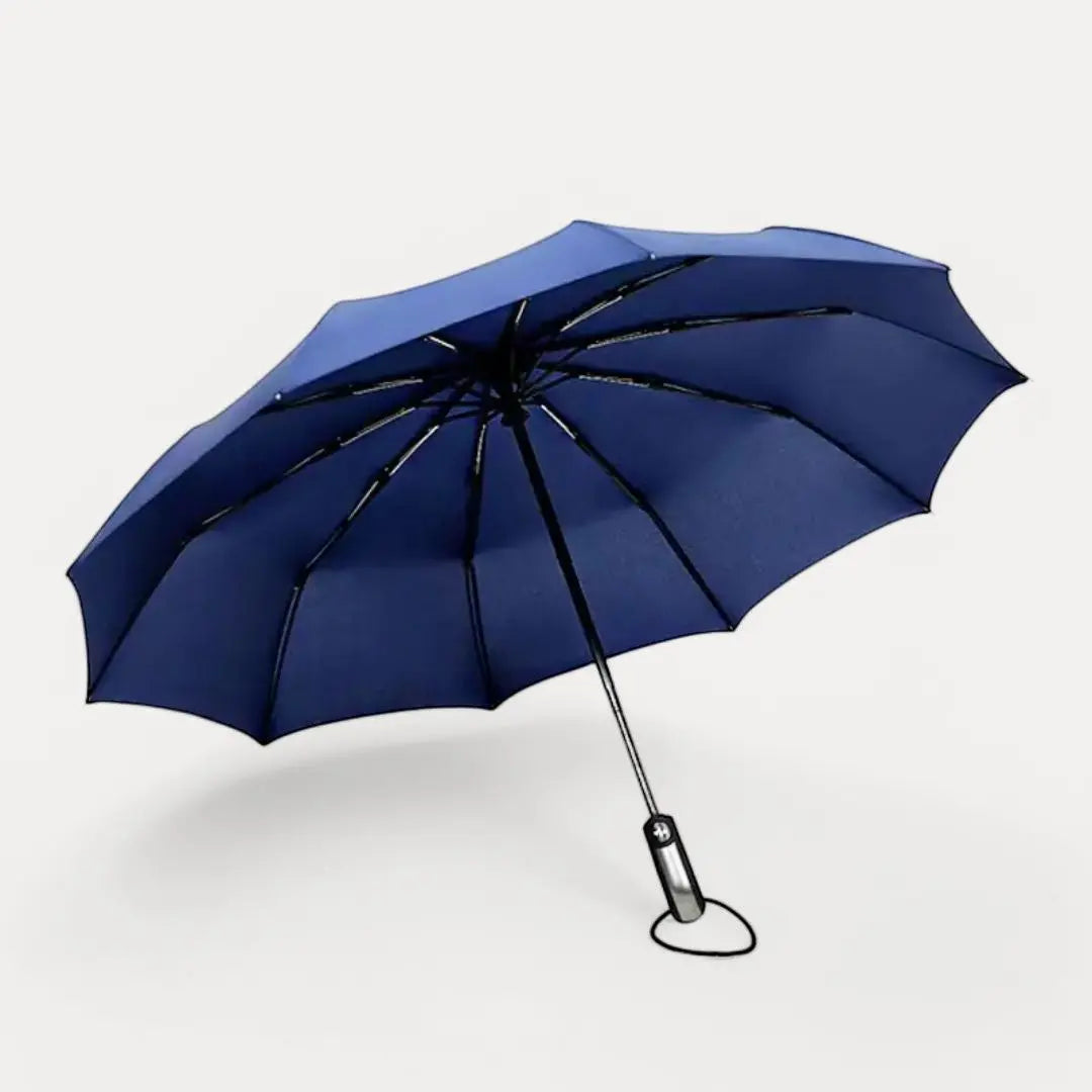 UltraShield black windproof auto-fold umbrella with reinforced frame for stylish professionals