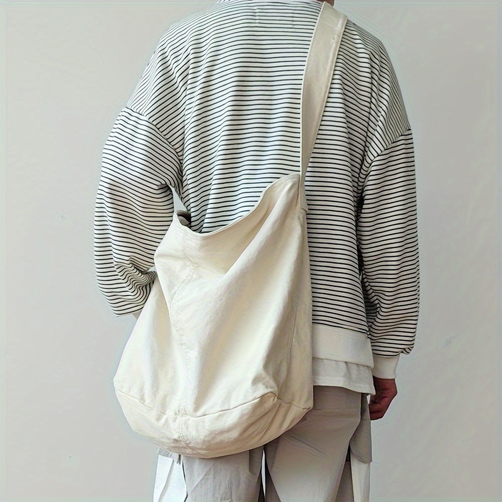 Men's black canvas crossbody shoulder bag minimalist laptop-ready spacious daily commuter style