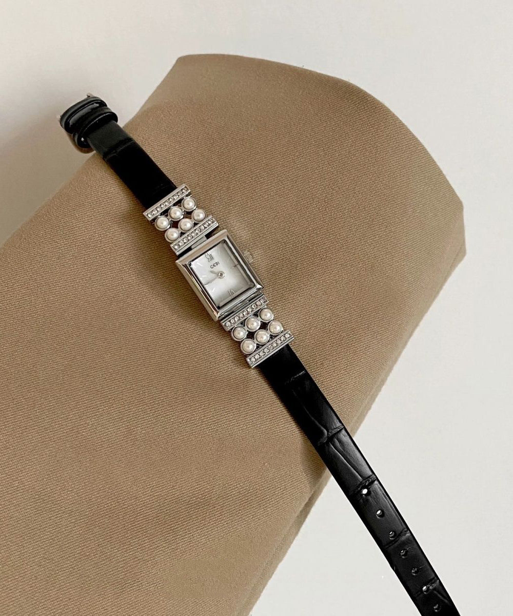 Montres uniques en cuir noir Hardlex Crystal Pearl Zircon - Urbann-Vibe