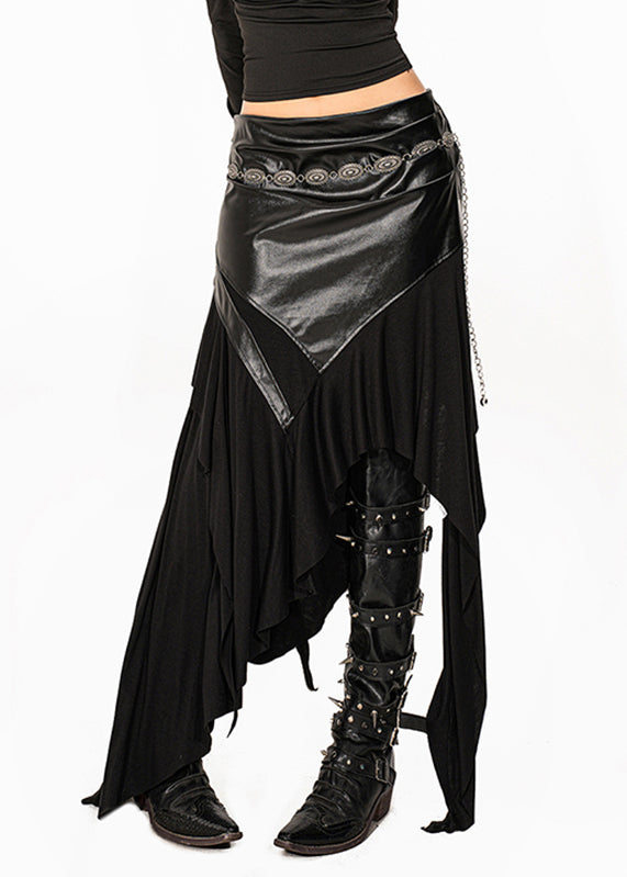 Jupe longue taille haute en PU patchwork noir unique pour l'été - Urbann-Vibe
