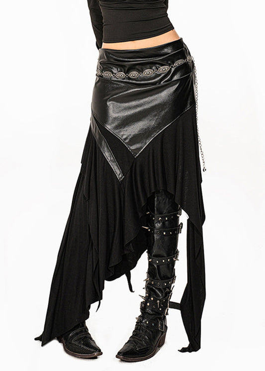 Jupe longue taille haute en PU patchwork noir unique pour l'été - Urbann-Vibe
