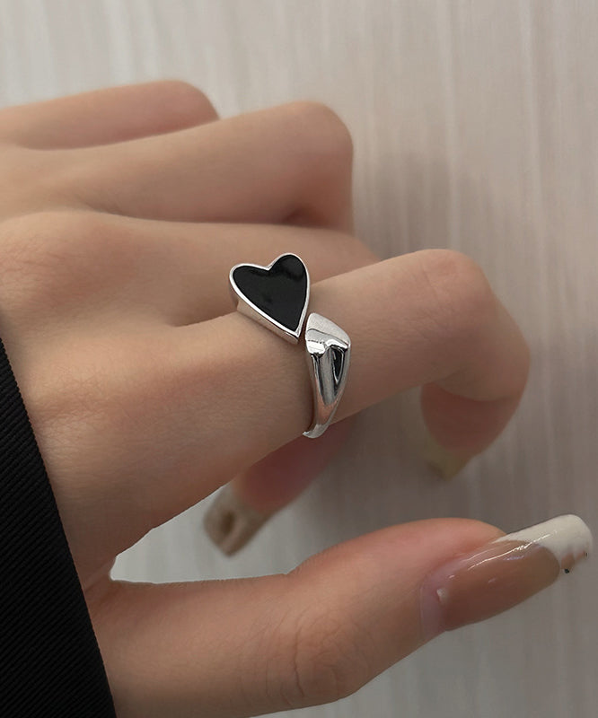 Bagues ouvertes uniques en argent sterling noir avec inscription Love - Urbann-Vibe