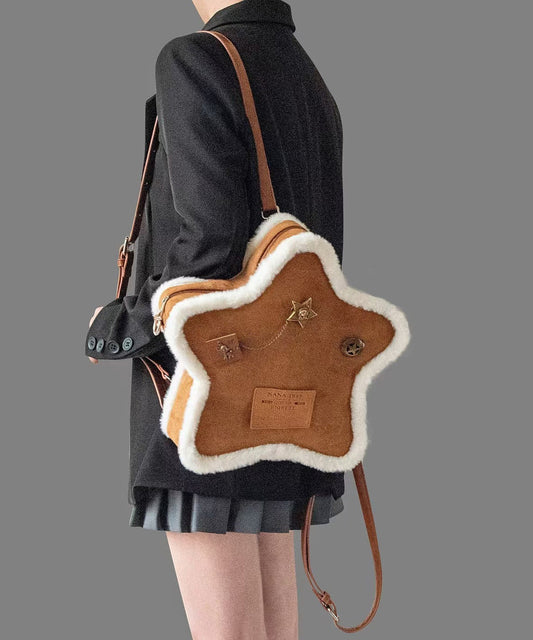 Sac à dos unique en faux daim marron à motif étoile à cinq branches - Urbann-Vibe
