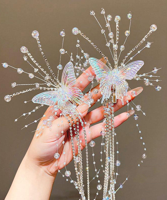 Épingle à cheveux unique en acrylique champagne avec pompon et papillon pour fille - Urbann-Vibe