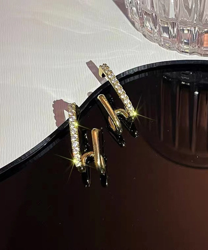 Boucles d'oreilles à tige uniques en alliage d'or et d'argent sterling et zircon - Urbann-Vibe