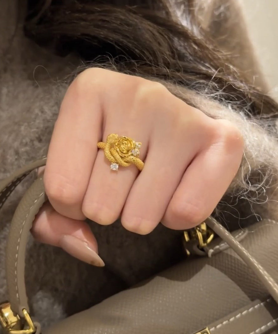 Bagues uniques en argent sterling doré avec zircon rose et serpent - Urbann-Vibe