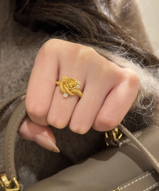 Bagues uniques en argent sterling doré avec zircon rose et serpent - Urbann-Vibe