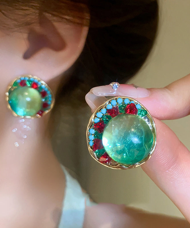 Boucles d'oreilles à tige uniques en alliage vert et émail coloré en zircon - Urbann-Vibe