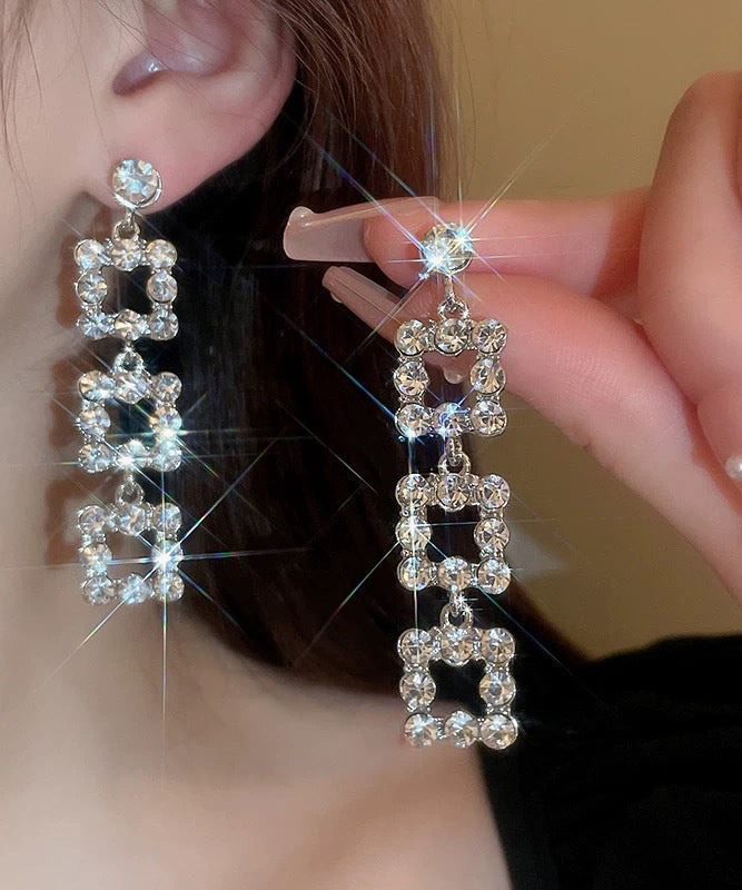 Boucles d'oreilles pendantes uniques en soie, cuivre et zircon, chaîne carrée - Urbann-Vibe