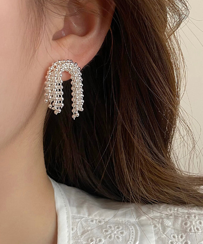 Boucles d'oreilles créoles à pompons en métal et soie uniques avec feux d'artifice - Urbann-Vibe