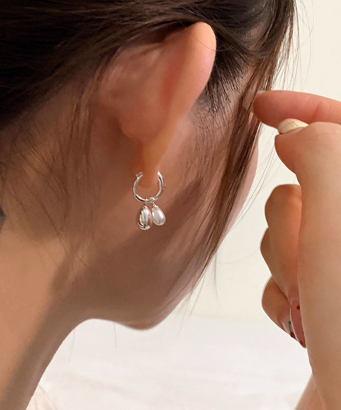 Boucles d'oreilles créoles uniques en soie et métal avec perles et gouttes d'eau - Urbann-Vibe