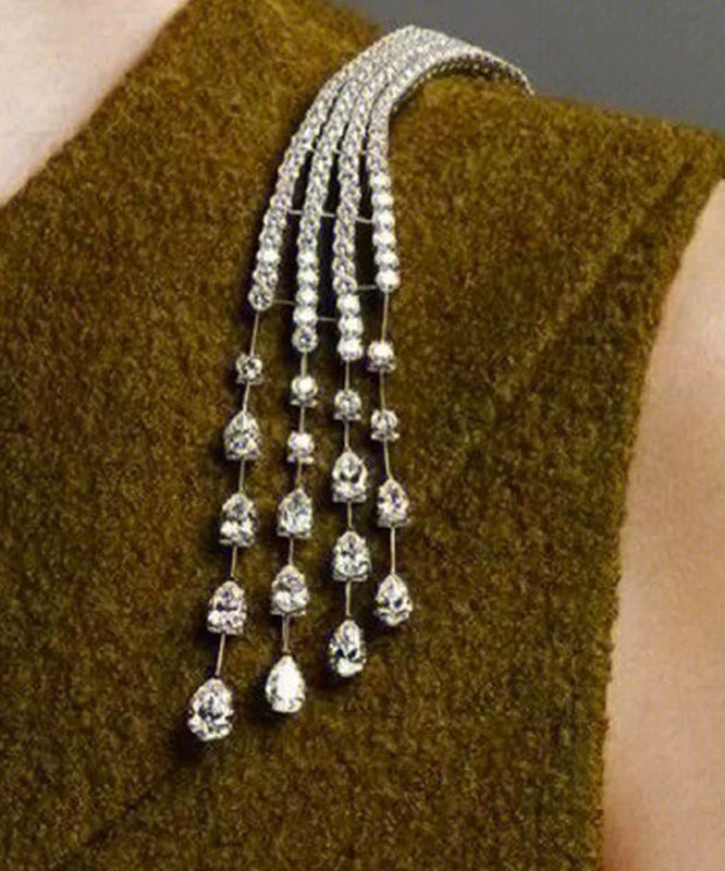 Broches d'épaule uniques en cuivre blanc et zircon, forme météore - Urbann-Vibe