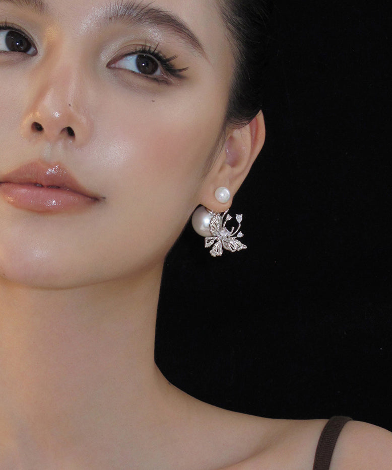 Boucles d'oreilles papillon uniques en argent sterling avec perles blanches - Urbann-Vibe