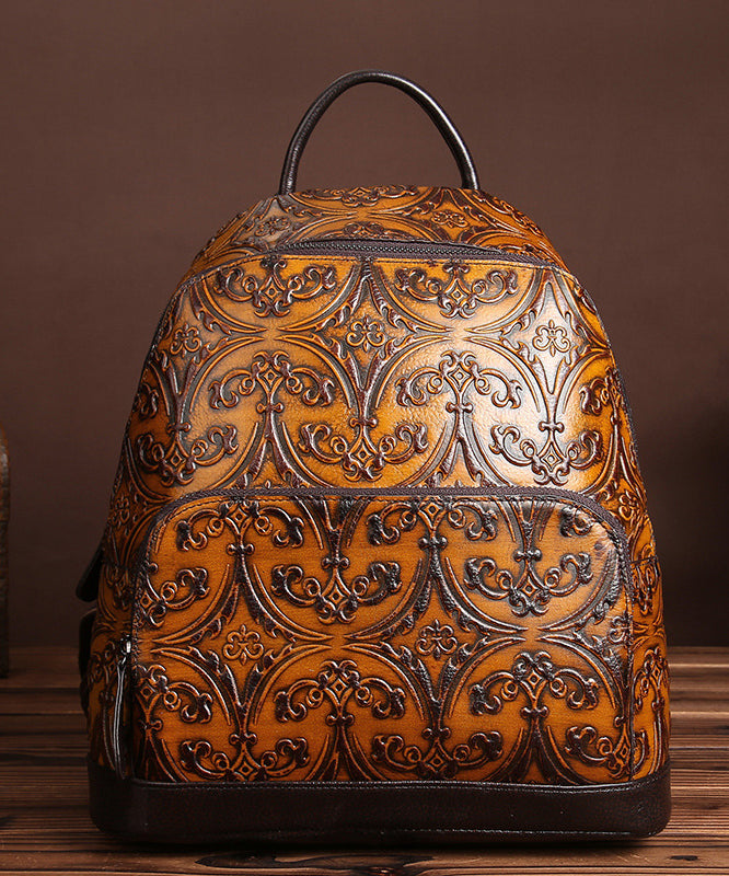 Sac à dos unique en cuir de veau jaune gaufré de grande capacité - Urbann-Vibe