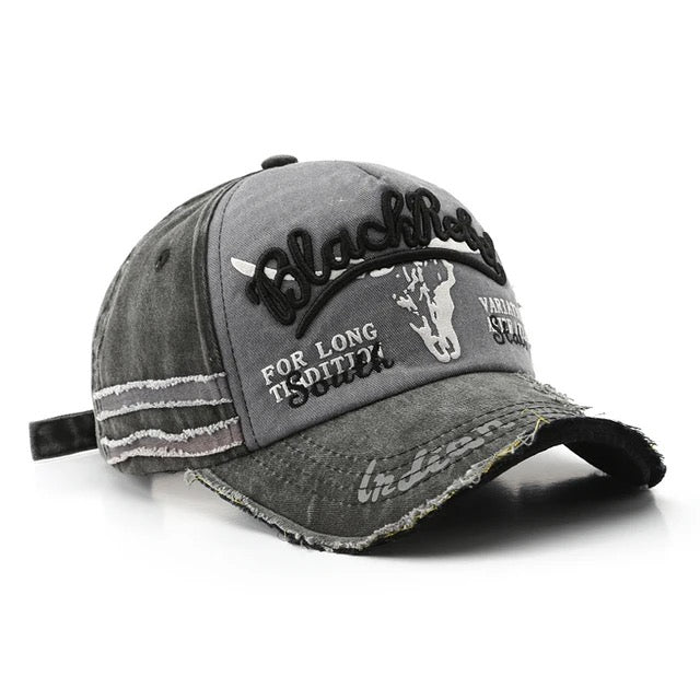 Black rebel trucker hat distressed embroidered logo adjustable snapback cotton streetwear cap