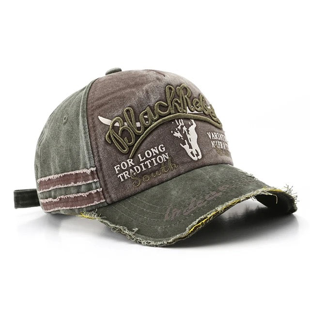 Black rebel trucker hat distressed embroidered logo adjustable snapback streetwear cotton cap edgy