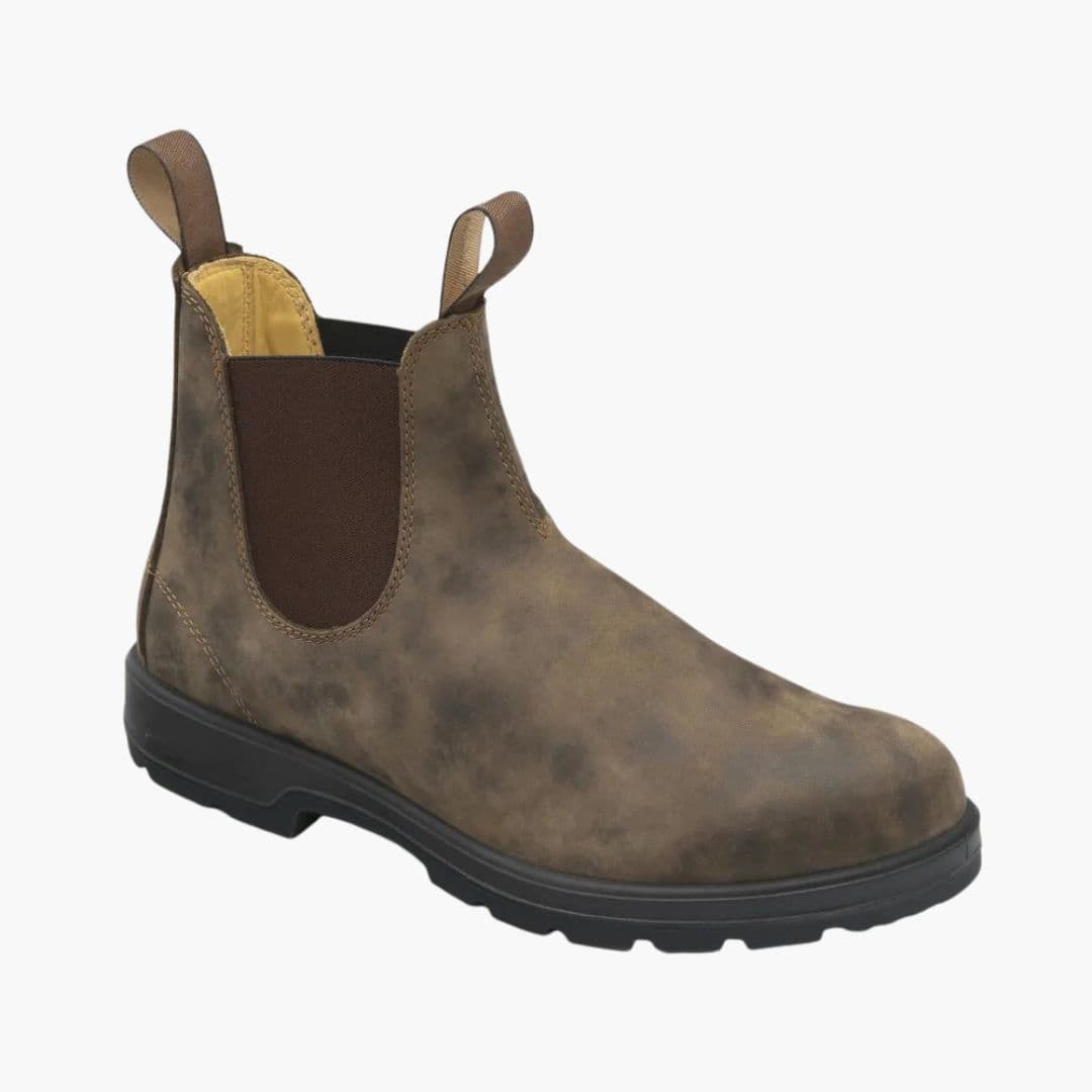 Black unisex Chelsea slip-on boots with elastic side panels and dual pull tabs for all-day comfort