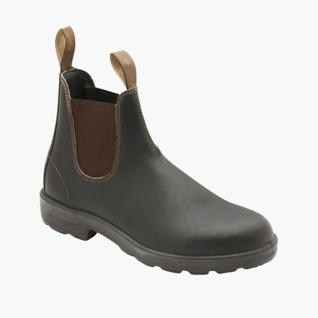 Black unisex Chelsea slip-on boots with elastic side panels and dual pull tabs for all-day comfort