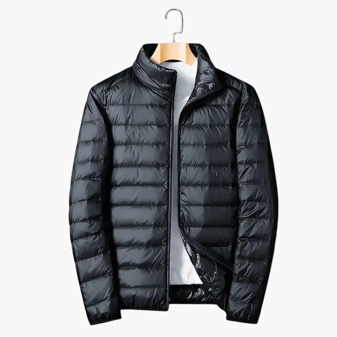 Unisex quilted jacket stand collar full-zip streamlined silhouette all-weather insulated layering