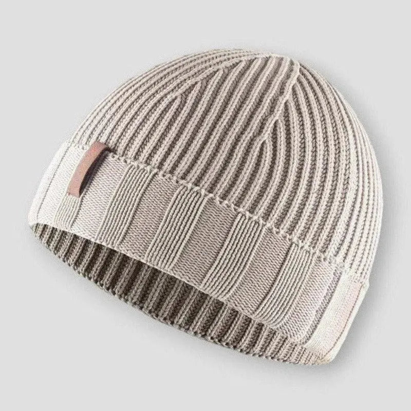 Unisex folded rib knit beanie cotton blend soft textured warm everyday casual hat