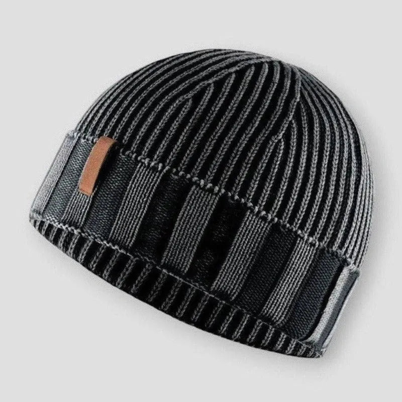 Unisex folded rib knit beanie cotton blend soft textured warm casual winter hat