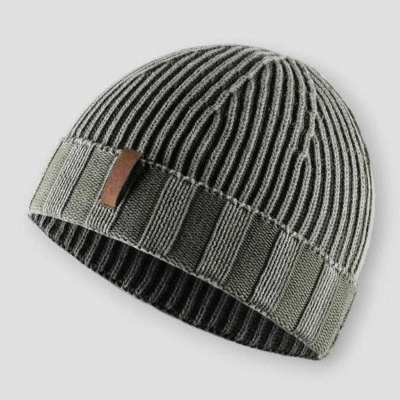 Unisex folded rib knit cotton blend beanie with textured pattern for lightweight warmth