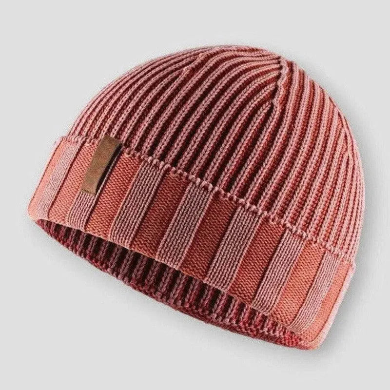 Unisex folded rib knit cotton blend beanie with textured pattern for lightweight everyday warmth
