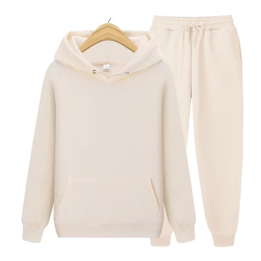 Unisex relaxed-fit hoodie and jogger set in soft breathable cotton-poly blend for all occasions