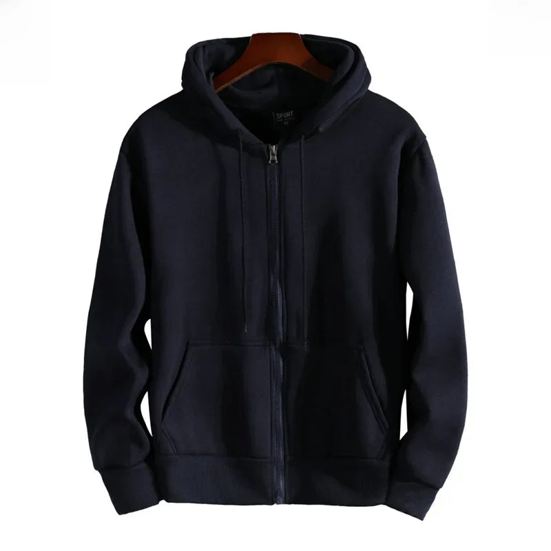Gray unisex zip-up hoodie with fleece lining, relaxed couples fit for all-season cozy style