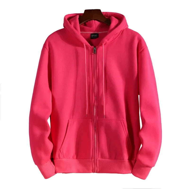 Gray unisex zip-up hoodie with fleece lining, cozy couples essential for all-season casual wear