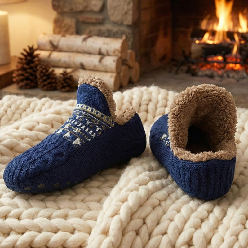 Plush fleece-lined non-slip slipper socks for ultra-warm home comfort on cold floors