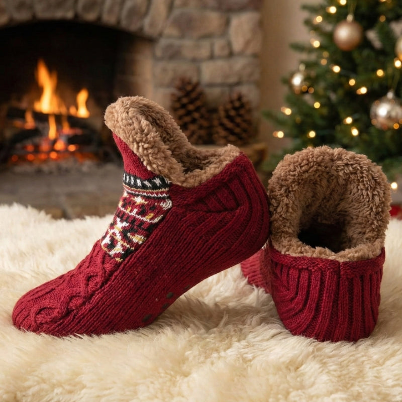 Plush fleece-lined non-slip slipper socks for ultra-warm home comfort on cold floors